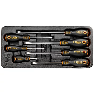 NEO Tools 84-231 lapos csavarhúzó készlet műhelykocsitálcával, 7db