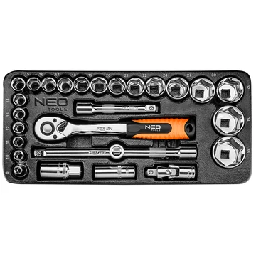 NEO Tools 84-238 dugókulcs készlet műhelykocsitálcával, 27db, 1/2"