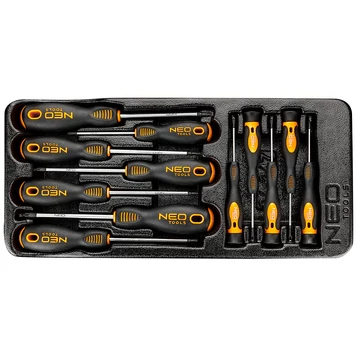 NEO Tools 84-247 precíziós csavarhúzó készlet műhelykocsitálcával, PZ, Torx, 12db