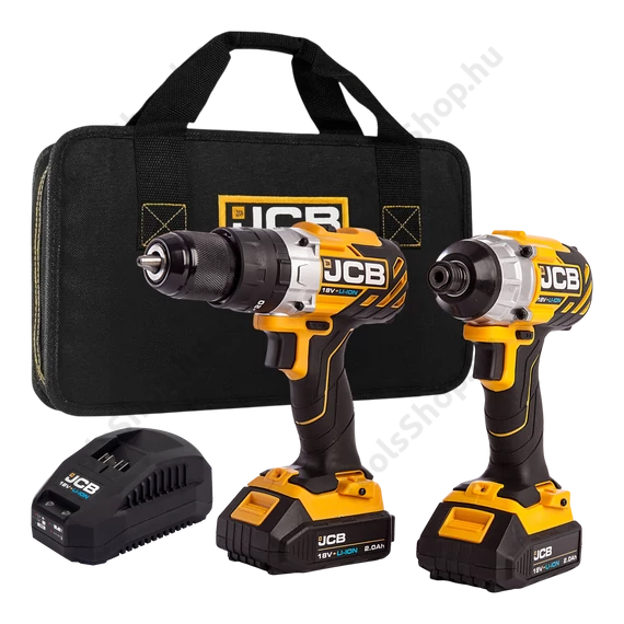 JCB 18TPK-2 kefementes fúró és ütvecsavarozó szett, 18 V-os 2 x 2Ah Li-Ion akkumulátor, töltő és ZCASE táska