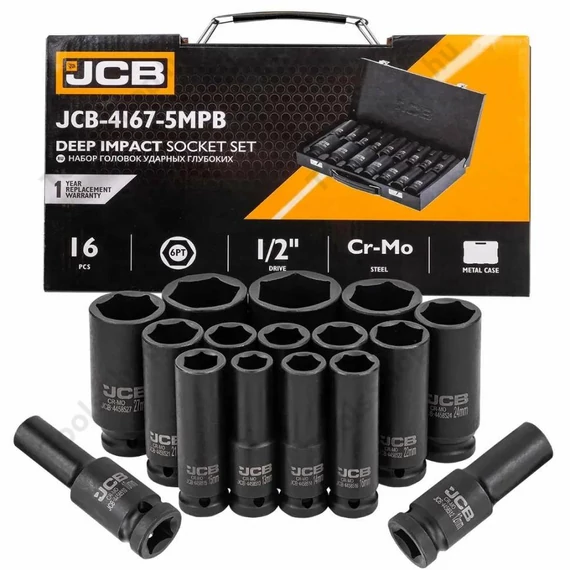 JCB 4167-5MPB mély ütvecsavarozó dugókulcs 1/2" 16 részes 10-36mm