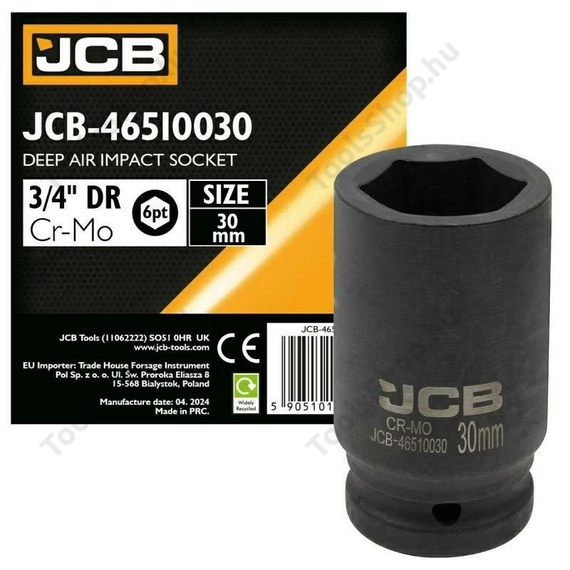 JCB 46510030 mélyített ütvecsavarozó dugókulcs 3/4" 30 mm