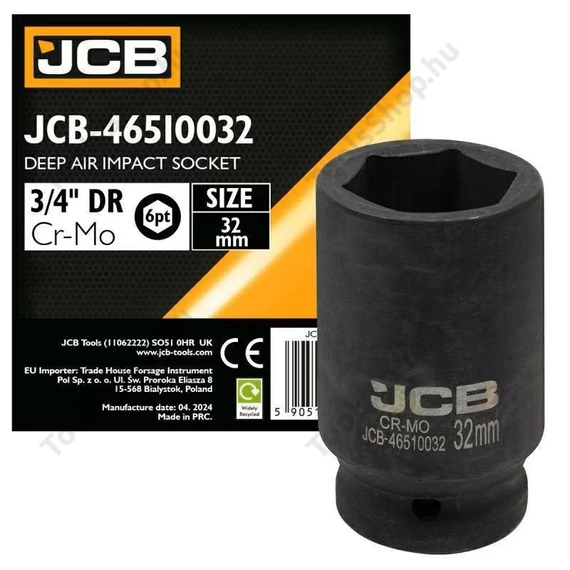 JCB 46510032 mélyített ütvecsavarozó dugókulcs 3/4" 32 mm