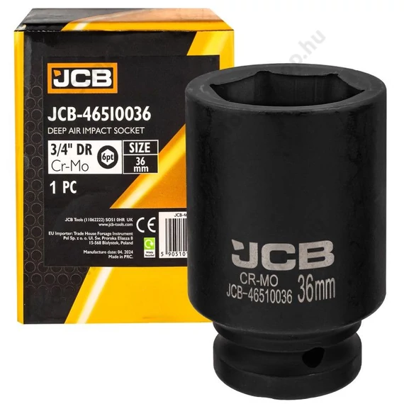 JCB 46510036 mélyített ütvecsavarozó dugókulcs 3/4" 36 mm