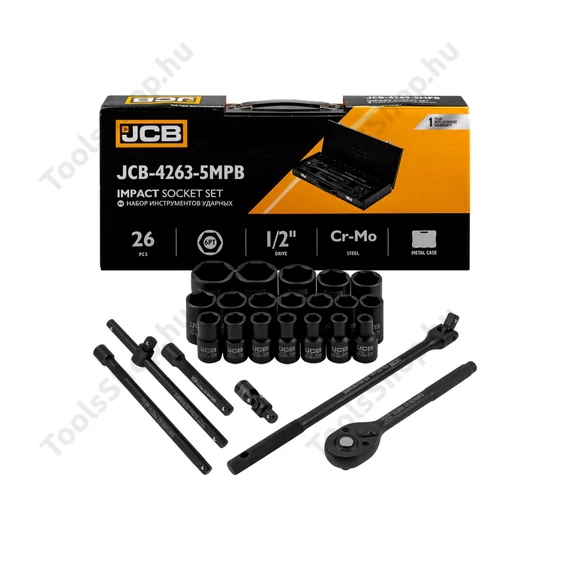 JCB 4263-5MPB ütvecsavarozó szerszámkészlet 1/2" 26 részes 8-32mm