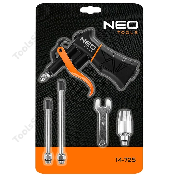 NEO Tools 14-725 nagy teljesítményű pneumatikus lefúvópisztoly, cserélhető fejekkel