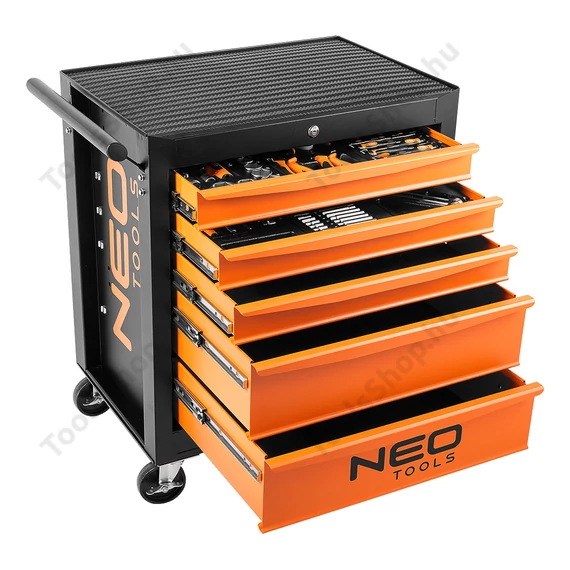 NEO Tools 84-214-6 fém műhelykocsi, 5 fiókkal, 117db szerszámmal