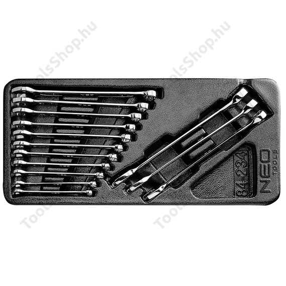 NEO Tools 84-234 csillag-villáskulcs készlet műhelykocsitálcával, 14db, 6-19 mm