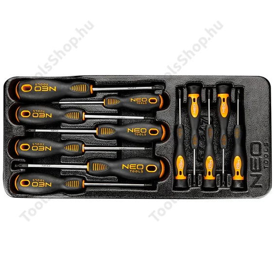 NEO Tools 84-247 precíziós csavarhúzó készlet műhelykocsitálcával, PZ, Torx, 12db