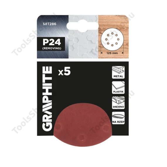 Graphite 58T286 tépőzáras csiszolókorongok 125 mm P24, 5 db
