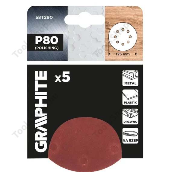 Graphite 58T290 tépőzáras csiszolókorongok 125 mm P80, 5 db