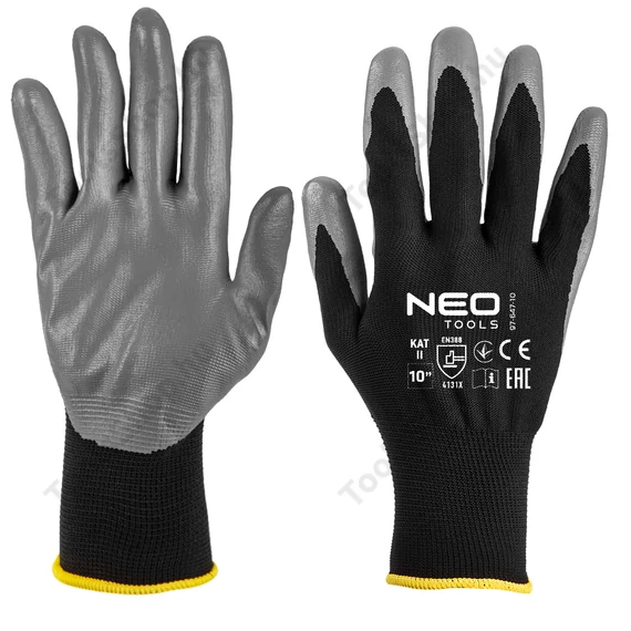 NEO Tools 97-647-10 munkakesztyű, nitril bevonatú poliészter, 10"