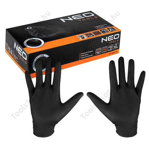 NEO Tools 97-691-XL eldobható nitril munkakesztyű, fekete, 100db