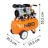 Kép 11/12 - NEO Tools 12K021-1 extra csendes olajmentes kompresszor 24L
